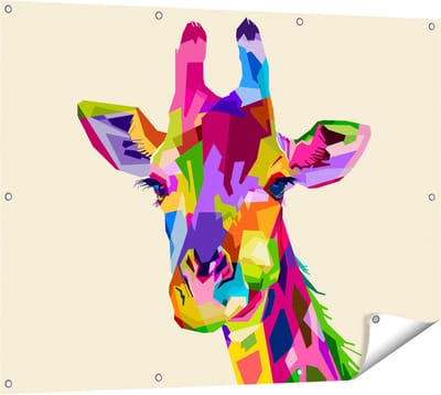 Gards Tuinposter Kleurrijke Giraffe - Abstract - 120x90 cm - Tuindoek - Tuindecoratie - Wanddecoratie buiten - Tuinschilderij