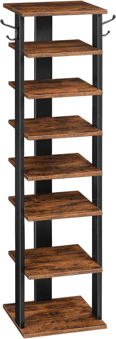 TRANKIELO® - 8-niveaus Schoenenrek – Ruimtebesparend – Vintage Bruin-Zwart – Met Ophanghaken
