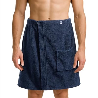 Sauna Kilt Heren - Katoenen Handdoek met Knoopjes en Elastiek - Zacht en Absorberend - One Size - Donkerblauw