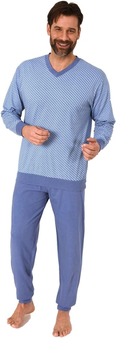 Herenpyjama met lange mouwen en manchetten in een elegante minimalprint-look