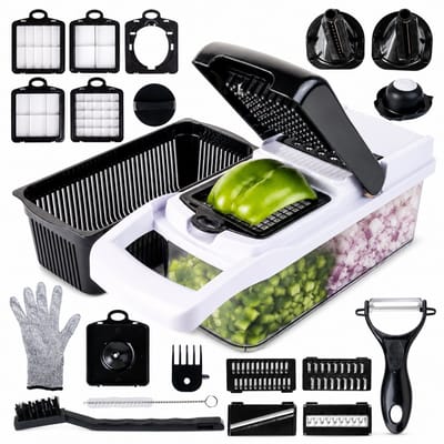 Chef Rebel® Groentesnijder – 24-delig – Mandoline met Opvangbak – Uiensnijder en Rasp