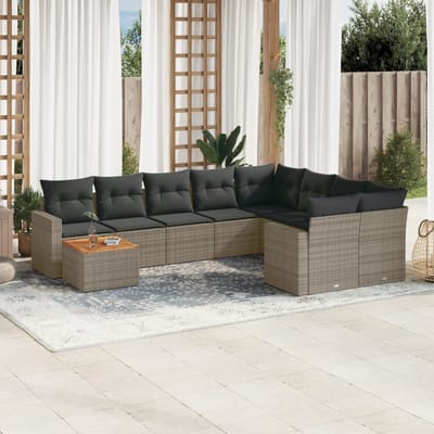 vidaXL - 10-delige - Loungeset - met - kussens - poly - rattan - grijs