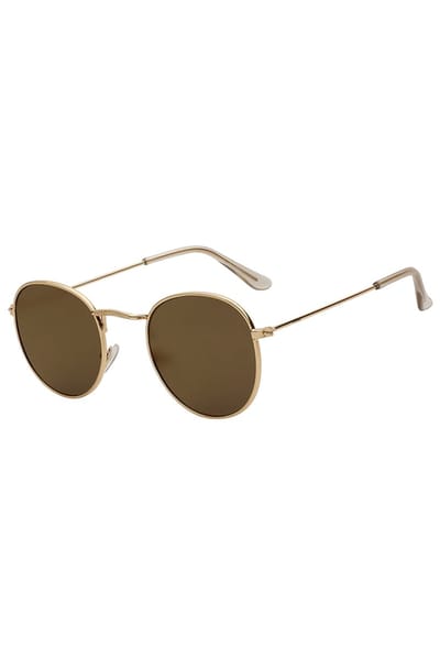 KIMU® Ronde Zonnebril Round Metal - Goud Montuur Rond - Gouden Spiegelglazen - Retro Vintage Brilletje Festival