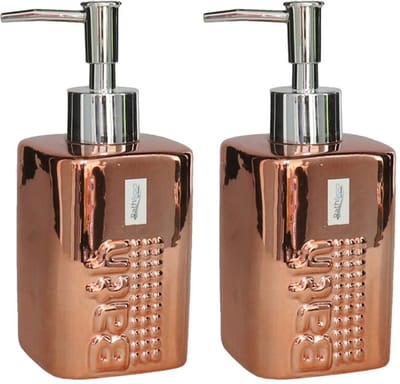 Gerim - zeeppompje/dispenser - 2x stuks - keramiek - koper kleur - 7 x 15 cm