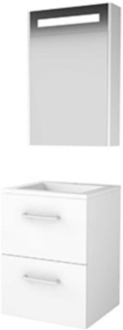Basic-Line Premium 46 Badkamermeubelset - 50 x 46 cm - Met Grepen - 2 Lades - Acryl Wastafel - 1 Kraangat - Spiegelkast met LED Verlichting - Ice White