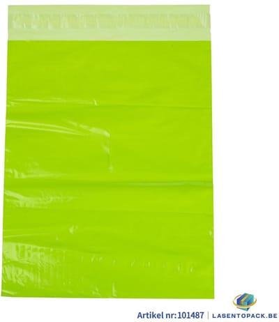 100x Verzendzakken kleur Appel groen plastic 250 x 350 mm - 50 micron COEX - Triman - Zelfklevende Plakstrip - Ondoorzichtig - Wit/Zwart - Kledingzakken - 100% Recyclebaar - Waterafstotend - Voor Kleding en Webshop - Verzendenveloppen