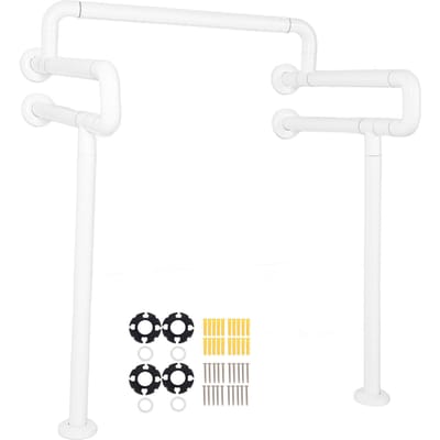 Barre d'appui de toilette Forme en U double Ergonomique PC SUS Antidérapant Main courante de toilette pour personnes âgées handicapées white