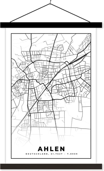 Posterhanger incl. Poster 40x60 cm - Schoolplaat - Kaart - Ahlen - Plattegrond - Stadskaart - Textielposter - Zwarte latten - Stadskaart