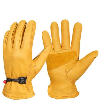 Gants de travail Antidérapants Portables Ajustables Doux Protecteurs en Faux Cuir de Vache pour le Jardinage L yellow