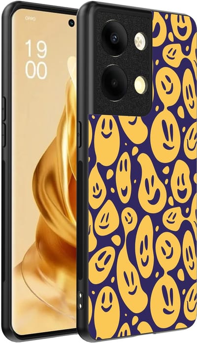 Smartphonica Telefoonhoesje Geschikt voor Oppo Reno 9 Pro Plus met smiley opdruk - TPU backcover case emoji design - Paars Geel geschikt voor Oppo Reno 9 Pro Plus