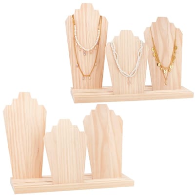 PH PandaHall 2 sets houten halsketting display standaard met 3 stuks afneembare displayborden 3 sleuven sieradenhouder houten plank sieraden tentoonstellingsstandaard voor halskettingen ringen