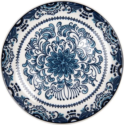 Clayre & Eef Ontbijtbord Ø 21x3 cm Wit Blauw Keramiek