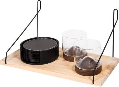 QUVIO Wandrekje van hout en staal / Wandplankje om woonaccessoires op te plaatsen - Bruin en zwart
