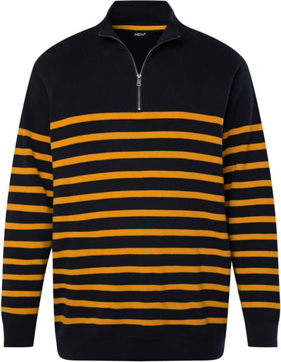 Men Plus - Heren - Troyer strepen kraag met rits - Navy blauw - Maat XL