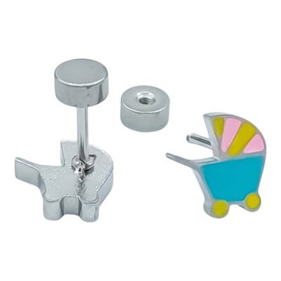 Kinderwagen oorbellen voor meisje - Premium staal - 7.7 x 7.5 mm