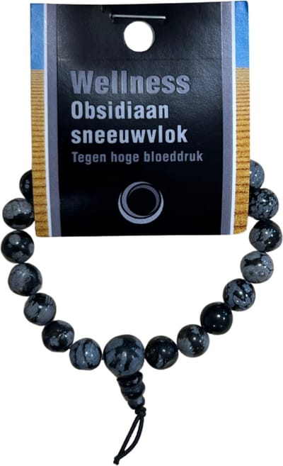 Obsidiaan sneeuwvlok powerbead armband + kaart