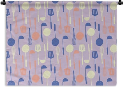 Wandkleed - Wanddoek - Patronen - Keukengerei - Spatel - Garde - 120x90 cm - Wandtapijt