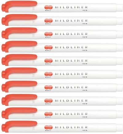 Zebra Mildliner Double-Sided Highlighter - Fine / Bold – Mild Mari Gold Set van 10 + een Luxe Zipperbag - WKT7-MMGO