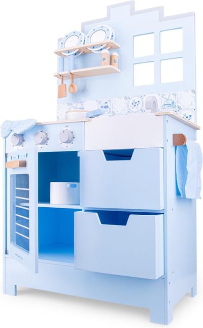 New Classic Toys® Houten Speelkeuken Delfts Blauw - Maakt Geluid
