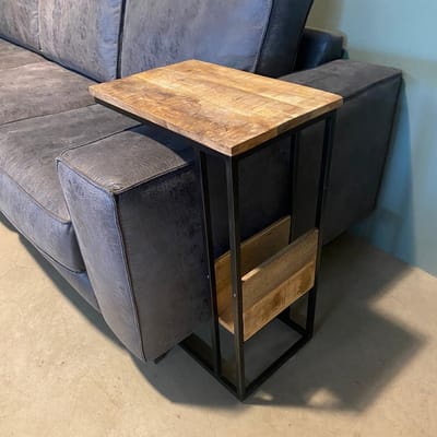 Meubelplaats Bijzettafel Shift - voor over de bank - banktafel - laptoptafel - Mangohout en Staal - 45x29x69cm