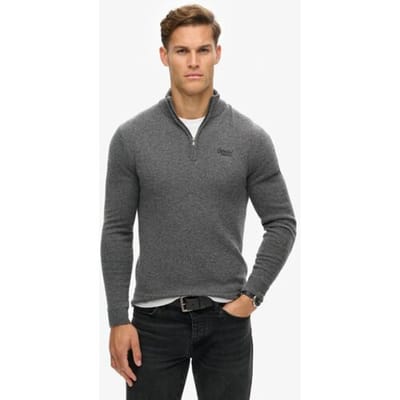 Superdry Gebreide Essential Trui met Borduursel en Halve Rits Donkergrijs Grootte: S