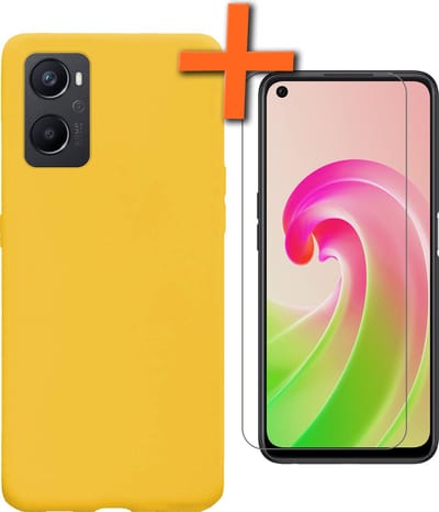 Hoes - Met Screenprotector - Geschikt voor OPPO A76 - Sterk & Shockproof - Back Cover - Siliconen Case - Telefoon Hoes - Geel