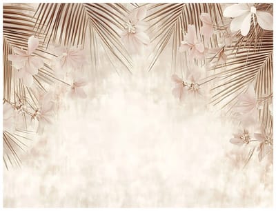 WALLARENA - Fotobehang - 150x105 cm - Betonnen beige palmbladeren boho voor slaapkamer en woonkamer