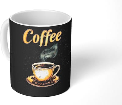 Mok - Koffiemok - Koffie - Schotel - Koffiebonen - Retro - Mokken - 350 ML - Beker - Koffiemokken - Theemok