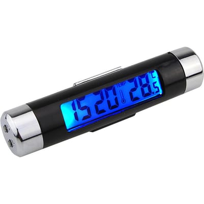2 in 1 Auto Klok Temperatuurmeter Meter Luchtuitlaten Clip-on LED Digitale Display Thermometer met Blauwe Achtergrondverlichting 12H zwart