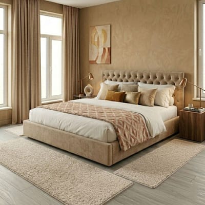 FLOORDIREKT Slaapkamen vloerkleed - Barcelona - Set - Creme - 1 Loper 67 x 250 cm + 2 Loper 67 x 140 cm
