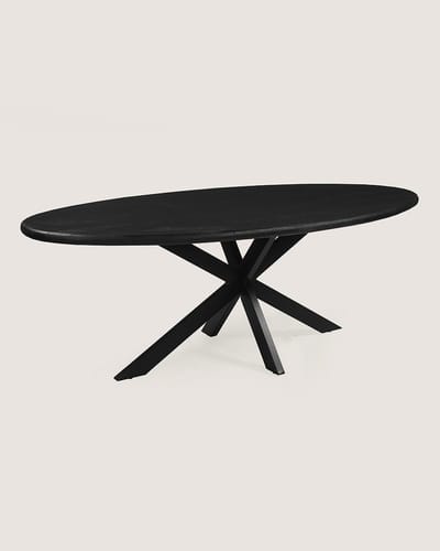 Ovale Eettafel 240 cm Mangohout – Zwart – Zwart Metalen Matrix Onderstel – Landelijk – 7-8 Personen