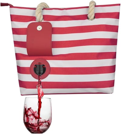 Dailygoods- Wijnboodschappentas Geïsoleerd - Picknicktas met Drinktuit - Lekvrije Tas - Koelvak tot 1,5 Liter - Ideaal voor Strand/Camping