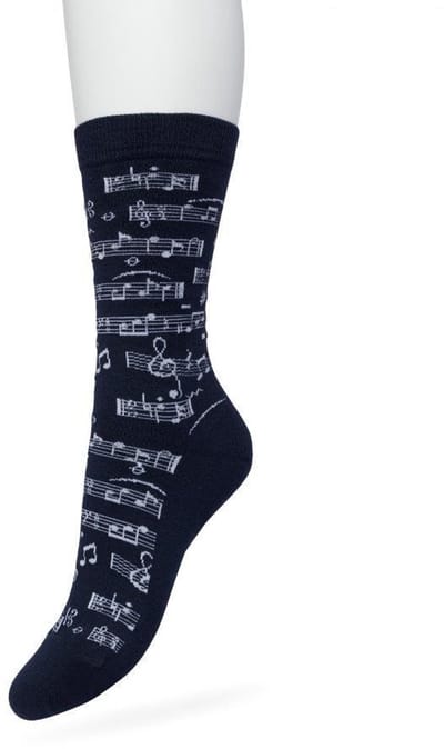 Bonnie Doon Dames Sokken met Muziek Print maat 36/42 Donker Blauw - Thema Sokken - Muzieknoten - Cadeau Sokken - Word je Happy en vrolijk van - Zacht Katoen met Gladde Teennaad - Comfortabel - Perfect Cadeau - Black Iris - BT991127.134