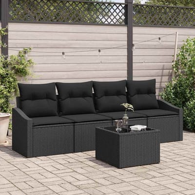 vidaXL Bankstel 5 st Zwart poly rattan