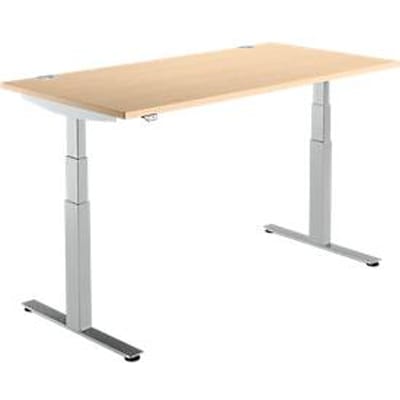 Schäfer Shop  Select Bureautafel DRIVE UP 2, T-poot, rechthoek, tweetraps elektrisch in hoogte verstelbaar, B 1600 mm, esdoorn/blank aluminium