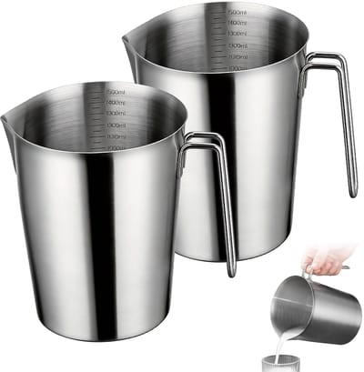 Maatbeker 1500 ml, melkkannetje met markering, maatbeker met schenklip en handvat, melkpitcher, maatbeker roestvrij staal 304, robuust, vaatwasmachinebestendig, voor keuken, café