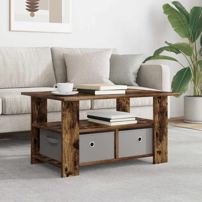 vidaXL - Salontafel - Rook - Eiken - 77 - x - 55 - x - 42 - cm - Bewerkt - hout
