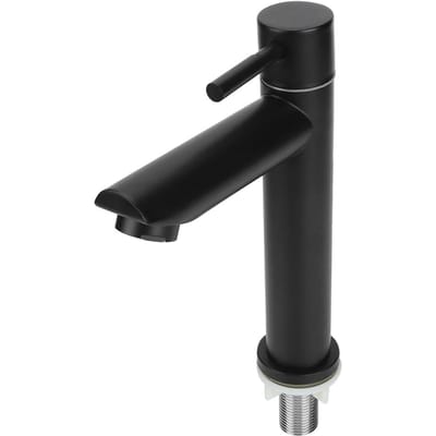 Robinet d'eau froide simple pour lavabo en acier inoxydable G1/2 po pour salle de bain et toilettes, noir, droit blanc
