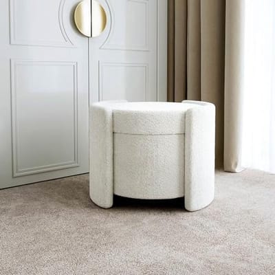 Stoffen opbergkruk - Zachte bouclé stof ronde voetenbank - Poef voor lounge, woonkamer en slaapkamer decor
