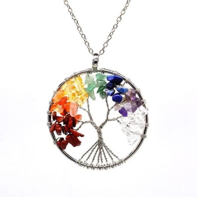 Hanger van natuursteen, Kwarts, levensboom, 7 chakra's, helende kristalketting, Reiki sieraden