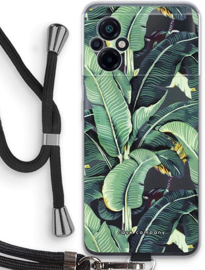 Case Company® - Hoesje met koord geschikt voor Xiaomi Poco M5 hoesje met Koord - Bananenbladeren - Telefoonhoesje met Zwart Koord - Bescherming aan alle Kanten en Over de Schermrand