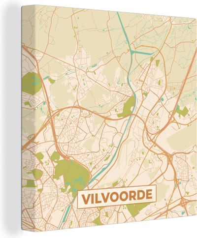 Canvas Schilderij Vilvoorde - Vintage - Kaart - Stadskaart - Plattegrond - 20x20 cm - Wanddecoratie