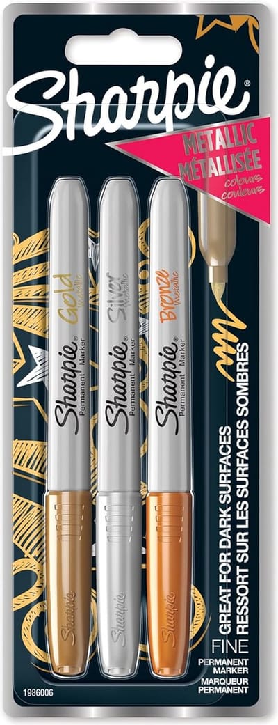 Sharpie Metallic permanente markers | Fijne punt | Gouden, zilveren en bronzen inkt | 3 stuks