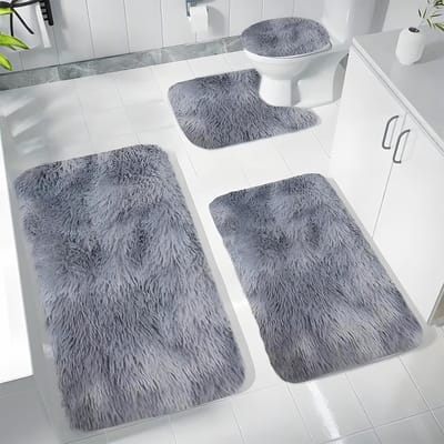 Toiletmat set van 4 stuks met uitsparing, antislip badmatten, wasbare polyester in lichtgrijs, ideaal voor badkamer en toilet