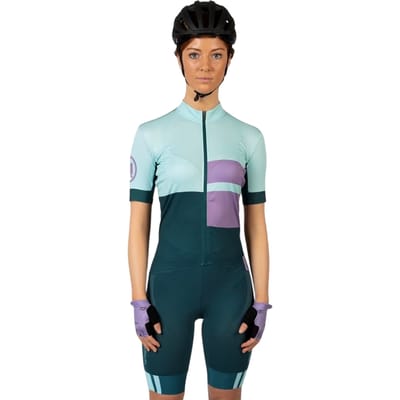 Endura Sportief fietsshirt voor dames met hoge kraag, slank model en korte mouwen (Violet)