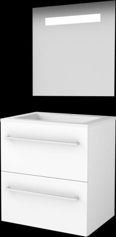 Basic-Line Economic 46 Badkamermeubelset - 60 x 46 cm - Met Grepen - 2 Lades - Acryl Wastafel - 1 Kraangat - Spiegel met LED Verlichting - Ice White