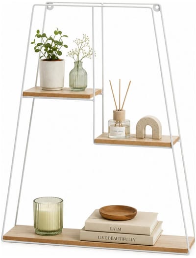 Home & Styling Wandplank / wandrekje Decohome - naturel/wit - 3 niveaus - 40 x 10 x 50 cm - Foto plank