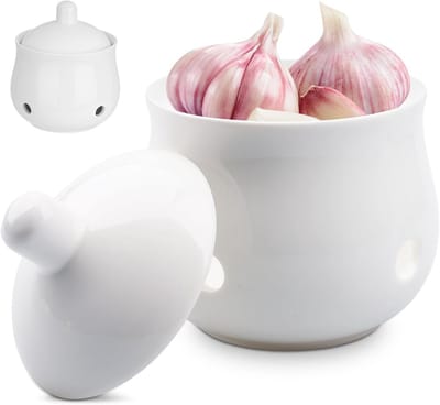 Opslag voor knoflook in keramiek met afneembare ventilatiegaten, Ø 9,5 cm, ideaal voor keuken en decoratie