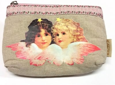 Karen - Make-up tasje - Engelen - Ecru - Afmeting 17x 4 x 12 cm.