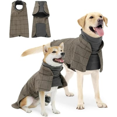 Warme Hondenjas Engels Ruit Honden Fleece Vest Windjack Winterkleding met Aangelijnpunten Geschikt voor Alle Hondentypes S beige